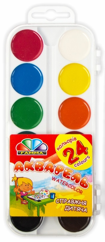 Akvarelė 24 spalvų, be šepetėlio, plastikinė dėžutė