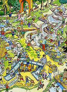 Konni i Jakob bawią się w chowanego. Wimmelbuch