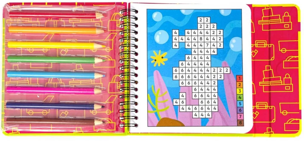 Mini gry w podróży - Kolorowanki-zagadki 2 z kolorowymi kredkami