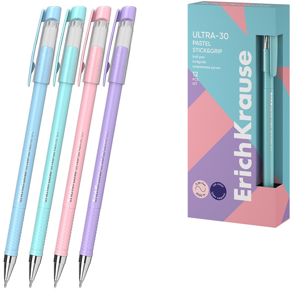 Ручка шариковая - Ultra 30 Stick&Grip, синяя, в ассортименте