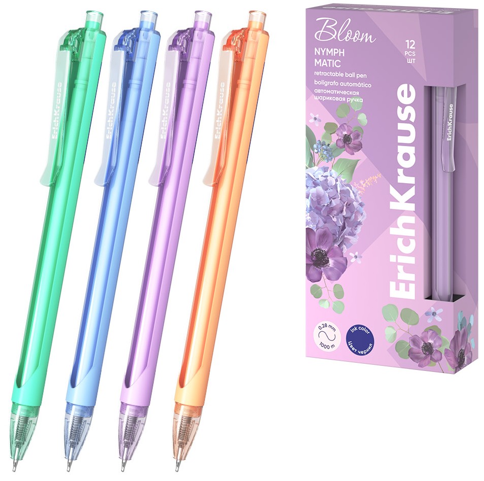 Ручка шариковая - Nymph Matic Pastel Bloom, синяя, в ассортименте