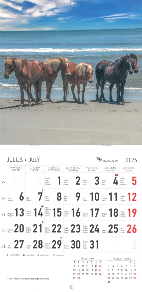 Sienas kalendārs 2026. gadam - Zirgus, A5