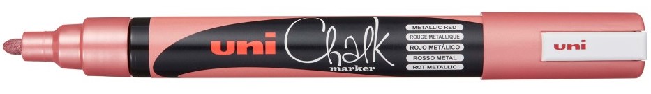 Kreida marķieris Uni PWE-5M, 2,5 mm, bumbiņas formas uzgalis, sarkans metālisks