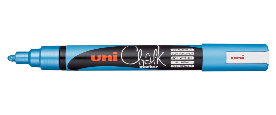 Kreida marķieris Uni PWE-5M, 2,5 mm, ar lodveida galu, zils metālisks