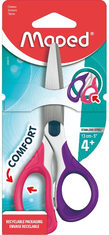 Kancelejas šķēres - Sensoft, 13 cm, ar gumijas rokturiem, dažādās krāsās