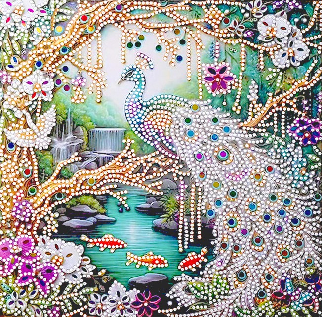 Diamantmalerei - Pfau, 30x30, teilweise Verlegung