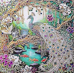 Diamantmalerei - Pfau, 30x30, teilweise Verlegung