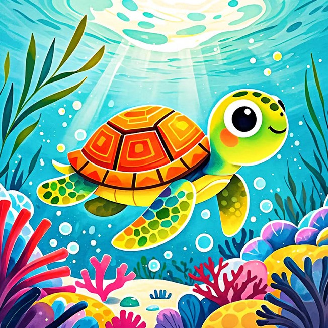 Mozaika diamentowa - Żółw, 20x20 cm, pełne ułożenie