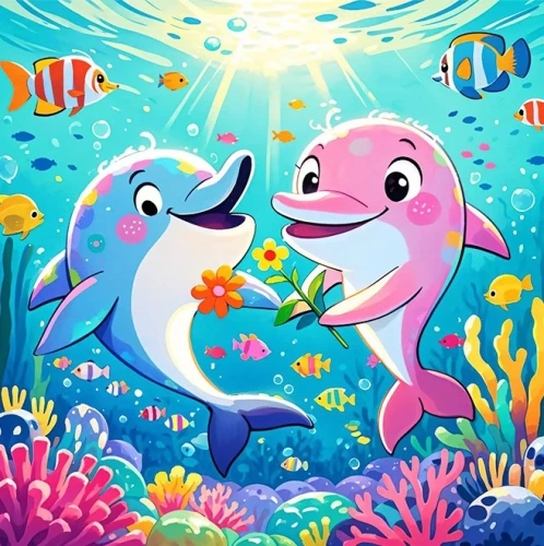 Mozaika diamentowa - Delfiny, 20x20 cm, pełne wypełnienie