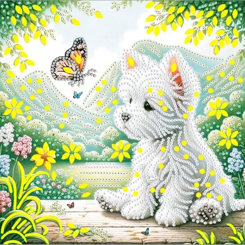 Алмазная мозаика - Собачка, 20х20 см, частичная выкладка