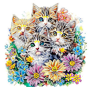 Diamantmosaik - Kätzchen, 20x20 cm, partielle Auslegung