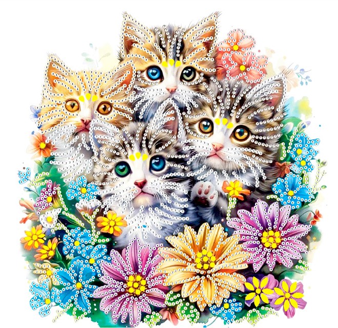 Mozaika diamentowa - Kociątka, 20x20 cm, częściowe wykładanie