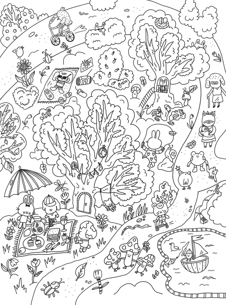 Охота за сокровищами в волшебном парке. Раскраска с заданиями