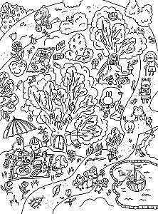 Охота за сокровищами в волшебном парке. Раскраска с заданиями