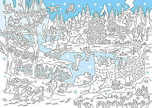 Šventė miške: spalvinimo knyga-plakatas