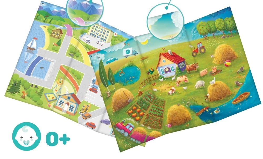 Игровой двусторонний коврик для развития речи. Деревня/Город