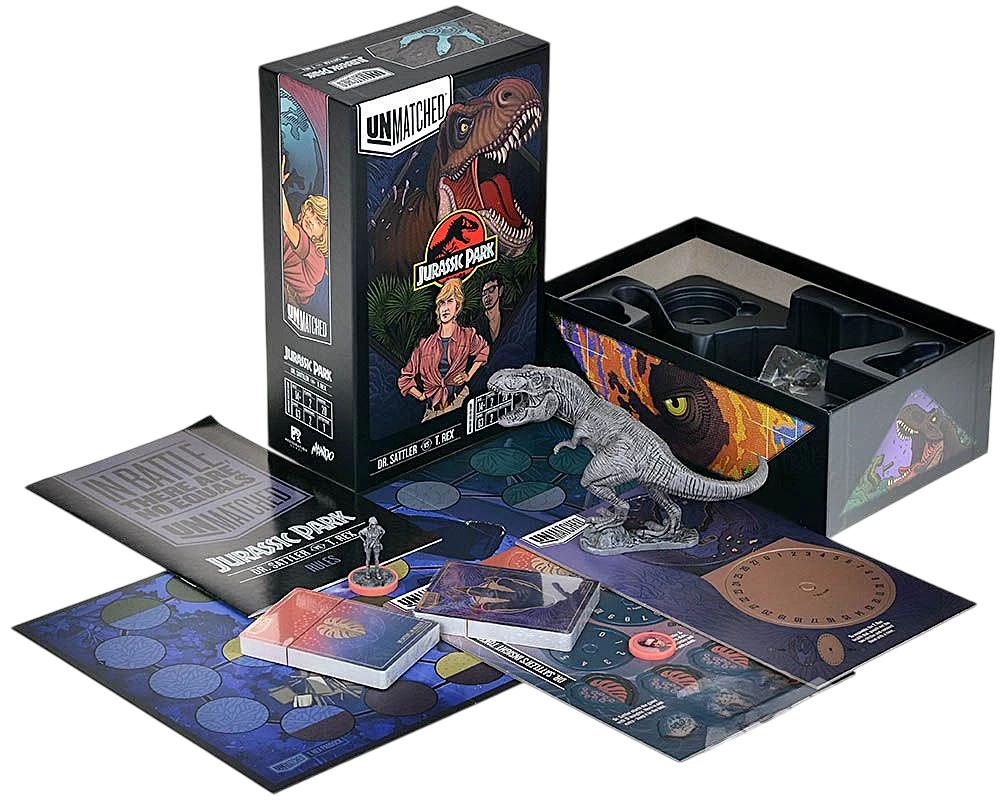 Stalo žaidimas - Unmatched. Jurassic Park. Dr. Sattler vs T. Rex + taisyklės lietuvių kalba