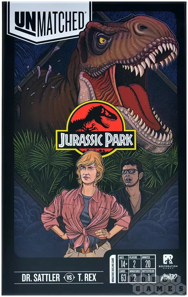 Stalo žaidimas - Unmatched. Jurassic Park. Dr. Sattler vs T. Rex + taisyklės lietuvių kalba