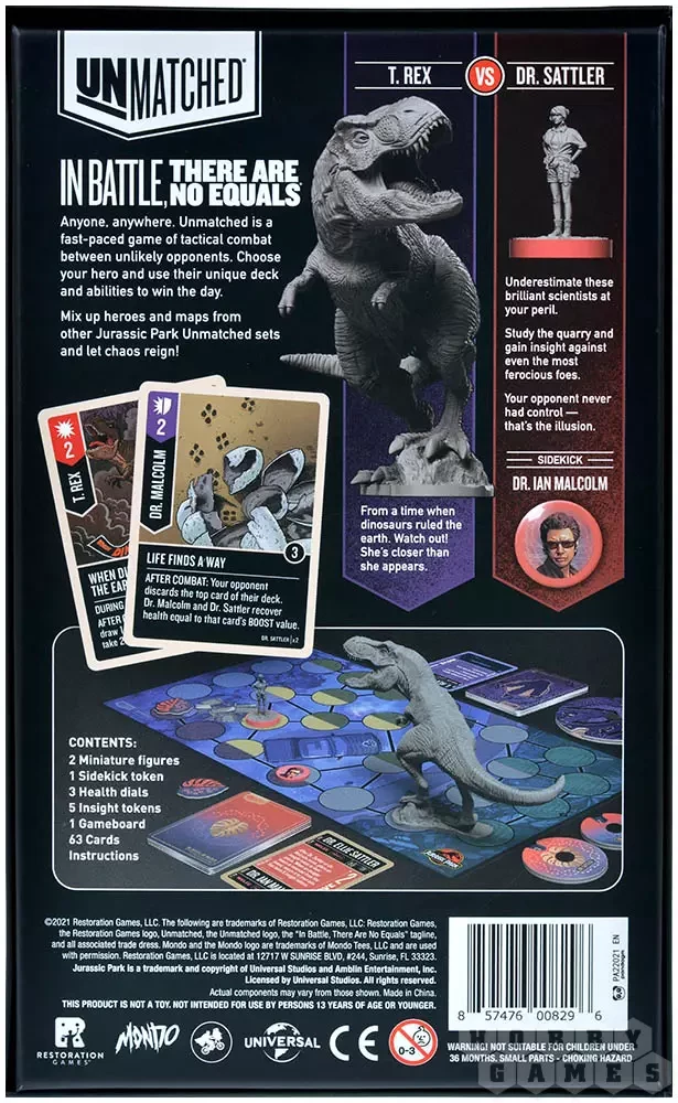 Stalo žaidimas - Unmatched. Jurassic Park. Dr. Sattler vs T. Rex + taisyklės lietuvių kalba