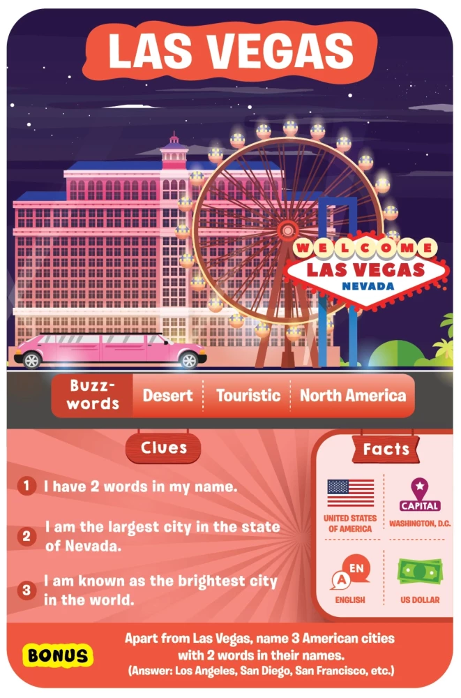 Stalo žaidimas - Atspėk per 10. Miestai aplink pasaulį (anglų kalba)