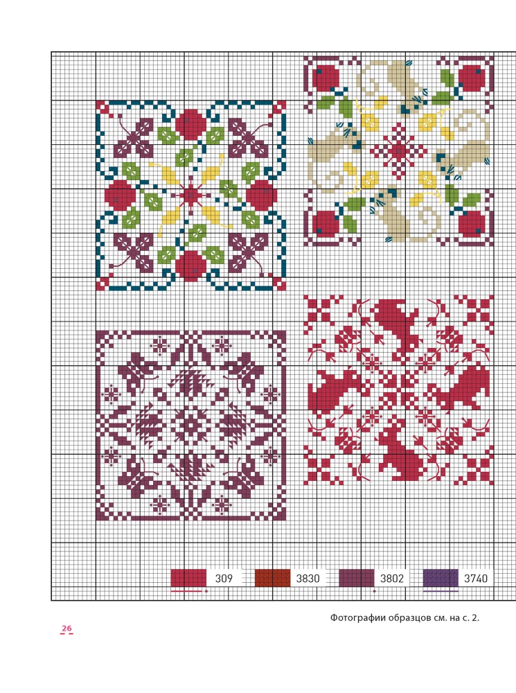 Dekorative Motive, gestickt mit Kreuzstich