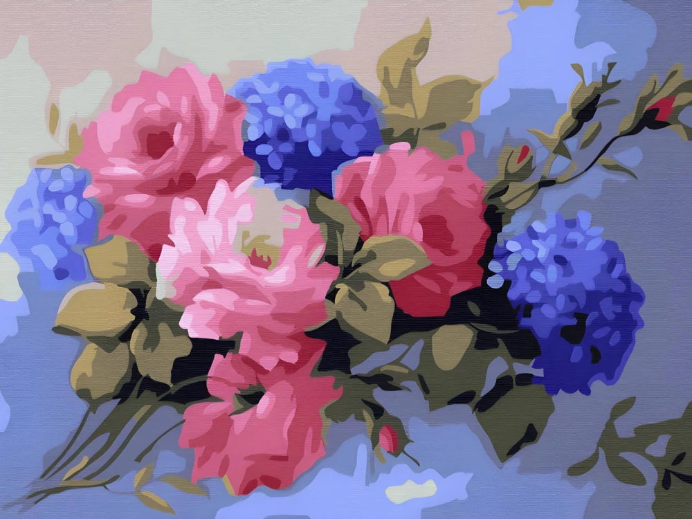 Картина по номерам - Гортензии с розами