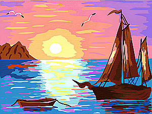 Malen nach Zahlen - Segelboot beim Sonnenuntergang