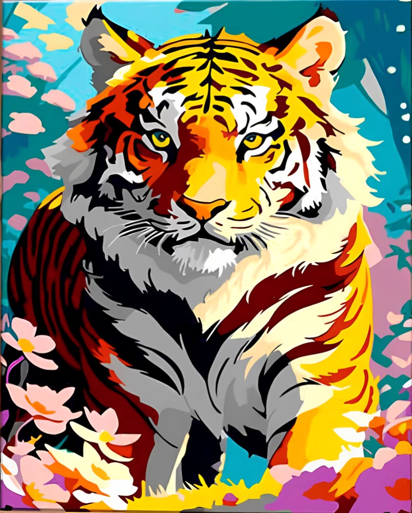 Malerei nach Zahlen - Schleichender Tiger mit Blattgold