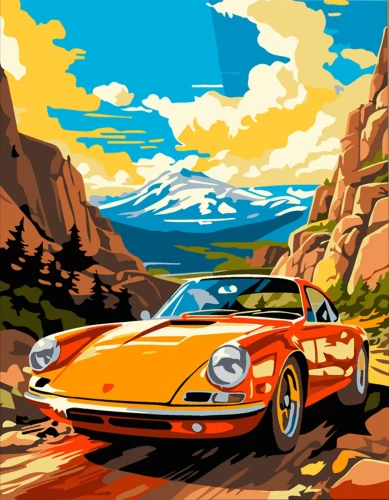 Malset nach Zahlen - Supersportwagen in den Bergen, mit Blattgold