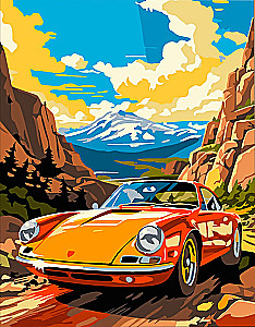Malset nach Zahlen - Supersportwagen in den Bergen, mit Blattgold