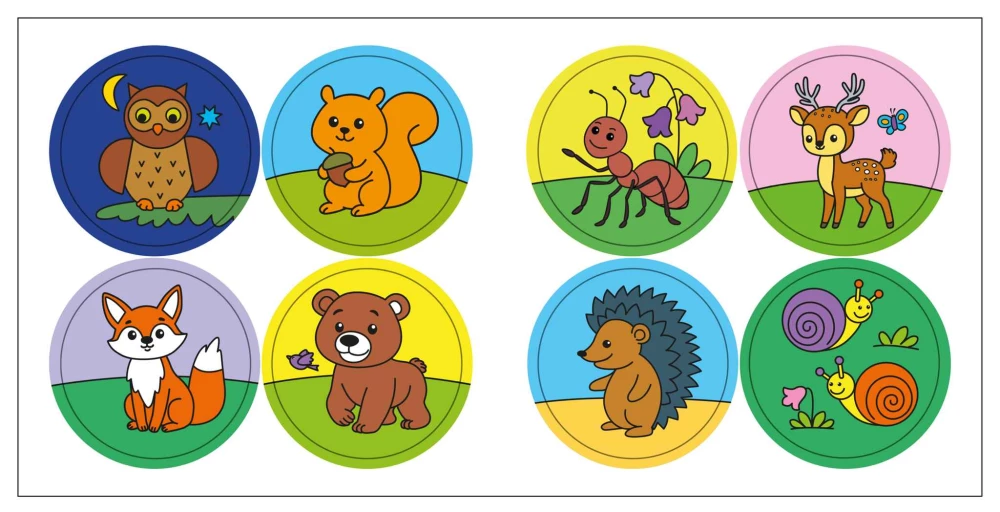 Krāsojamā grāmata mazajiem ar uzlīmēm. Mežā