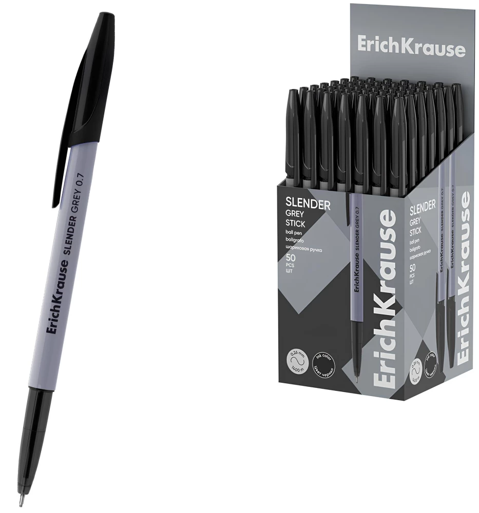 Ballpoint Pen - Slender Stick Grey, black