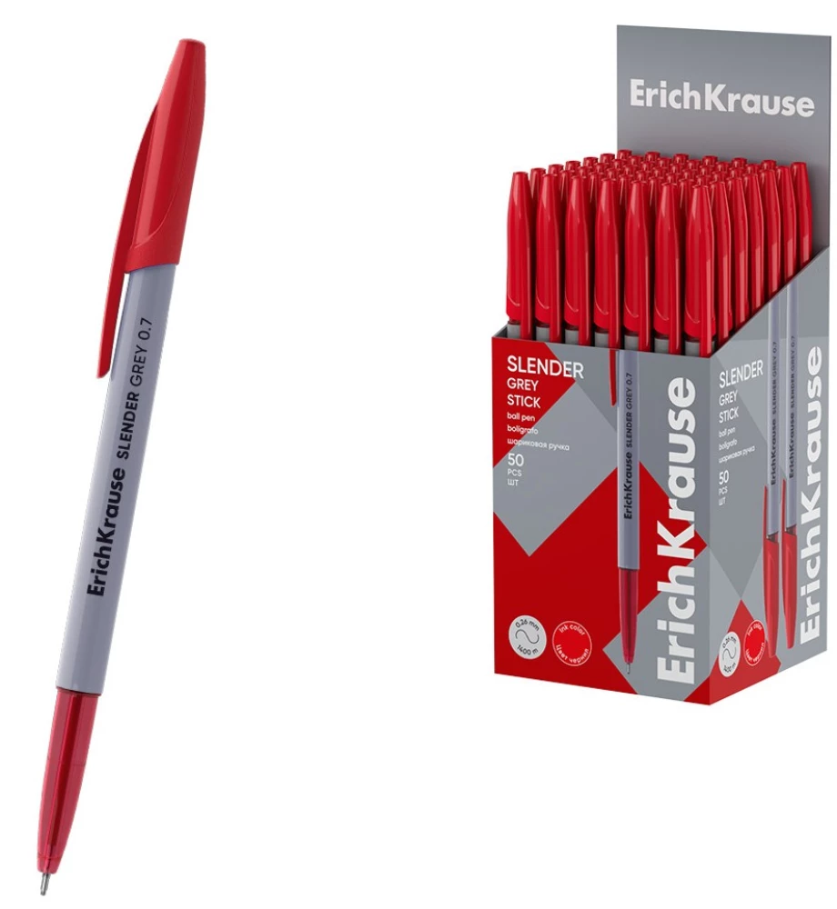 Ballpoint Pen - Slender Stick Grey, red
