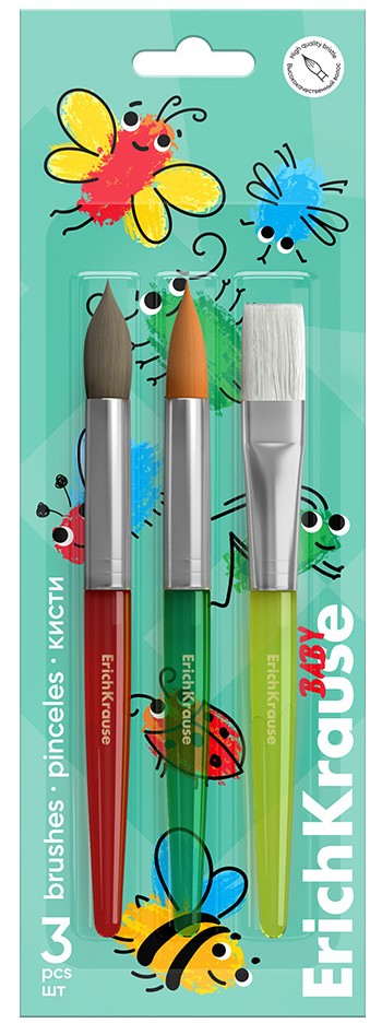 Pędzle ErichKrause Baby do twórczości, syntetyczne i końskie 3 sztuki