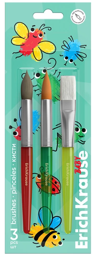 ErichKrause Baby Brushes for Creativity, Synthetic and Pony 3 Pieces