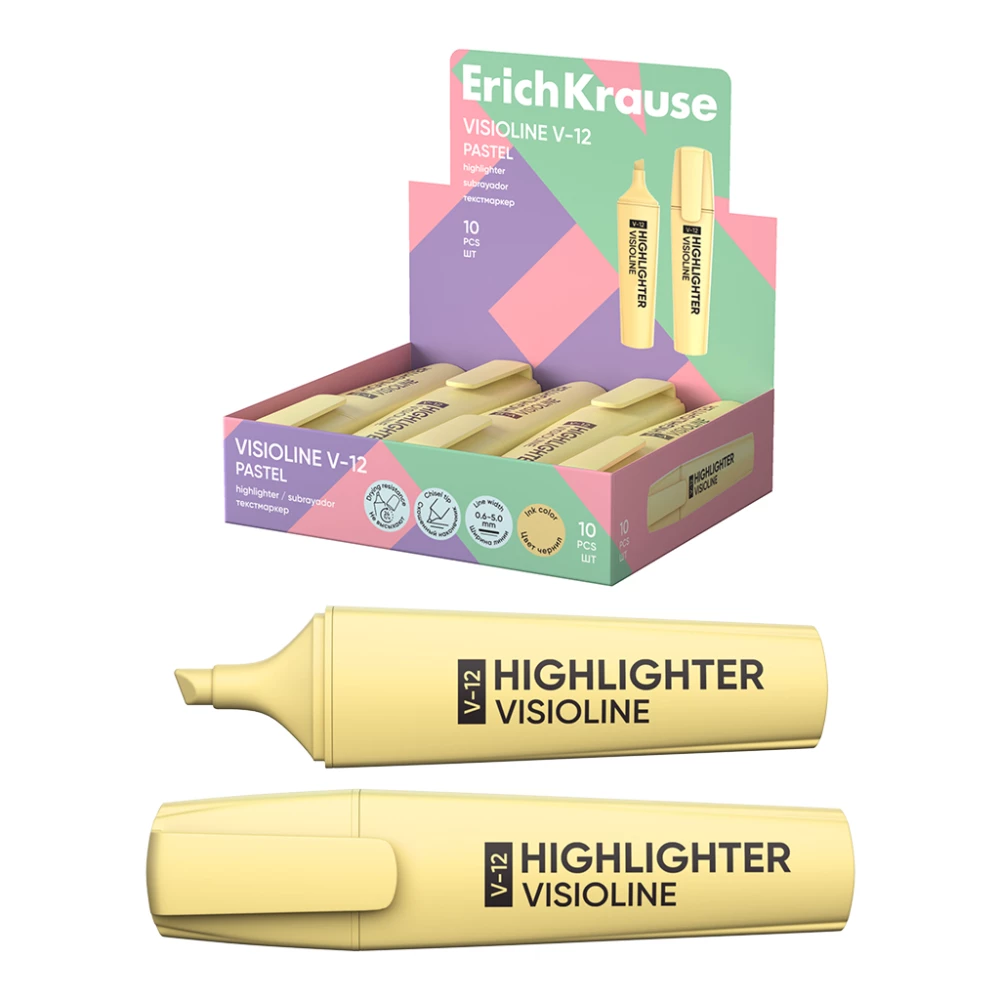 Text marker ErichKrause Visioline V-12 Pastel, ink color - yellow