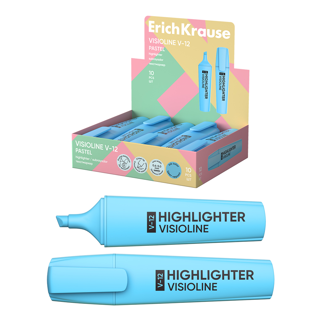 Tekstmarķieris ErichKrause Visioline V-12 Pastel, tintes krāsa - zila