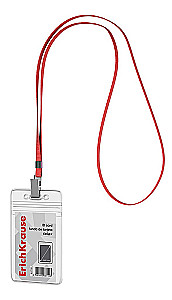 Vertical badge included with a ribbon, ribbon color - red