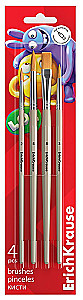 ErichKrause Jolly Friends Brushes for Watercolors and Gouache, Synthetic, 4 Pieces