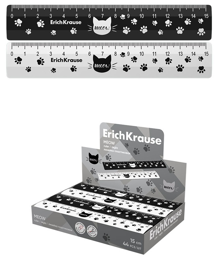 Lineal aus Kunststoff ErichKrause Meow, 15cm, Assortiment