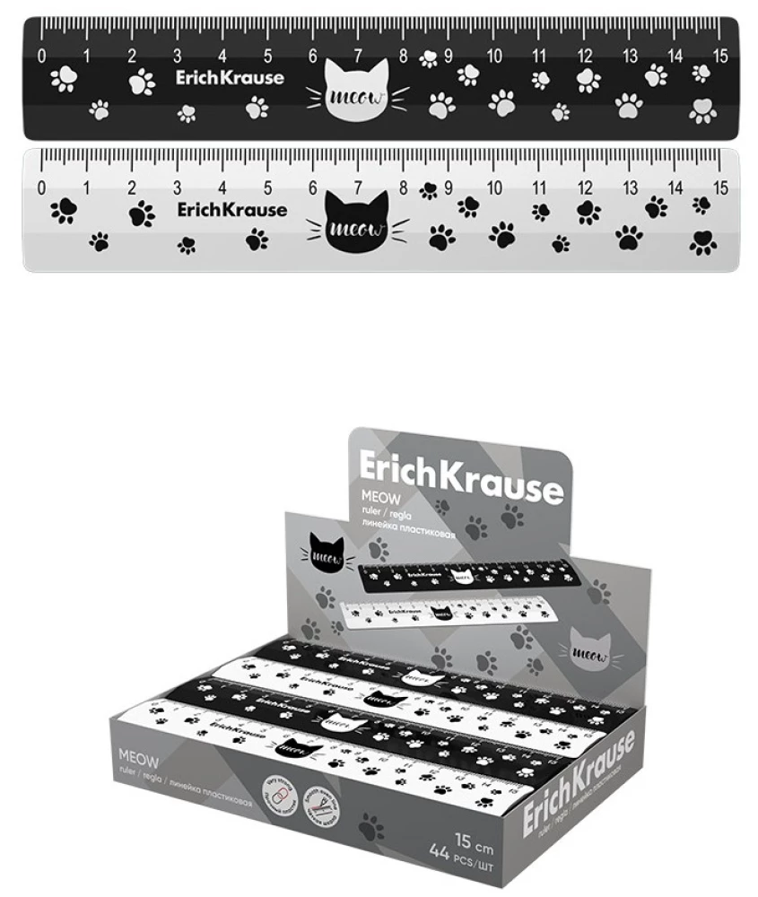 ErichKrause Meow Plastic Ruler, 15cm, Assorted