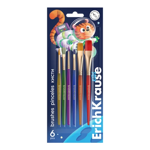 ErichKrause Space Animals Brushes for Creativity, Synthetic, 6 Pieces