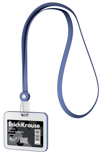 Horizontal badge with silicone lanyard, blue