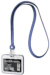 Horizontal badge with silicone lanyard, blue