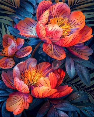 Malerei nach Zahlen 40x50 - Rote Blumen, LED-Beleuchtung