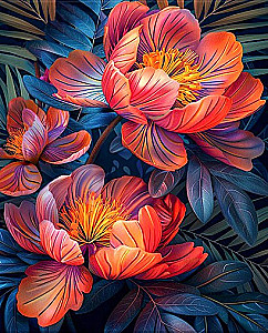 Malerei nach Zahlen 40x50 - Rote Blumen, LED-Beleuchtung