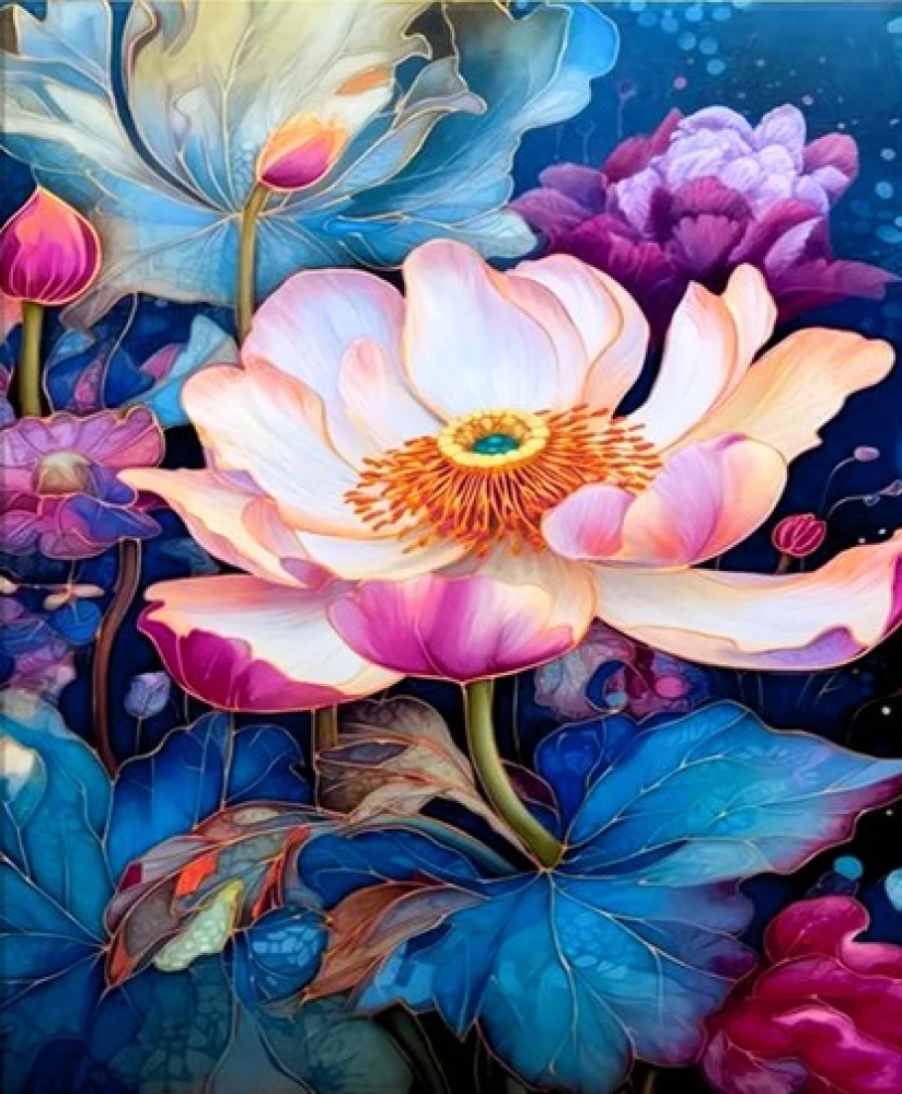 Malerei nach Zahlen 40x50 - Blühende Lotusblume, LED-Beleuchtung