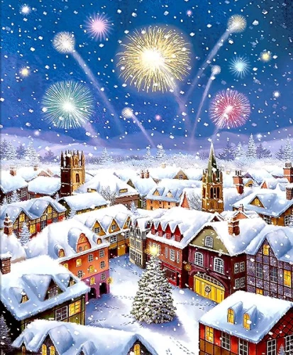 Bild nach Zahlen 40x50 - Feuerwerk über der Stadt, LED-Beleuchtung