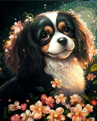 Malerei nach Zahlen mit Kristallen aus Kristall 40x50 - Cavalier King Charles Spaniel
