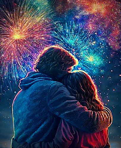 Malerei nach Zahlen mit Kristallen aus Kristall 40x50 - Feuerwerke der Liebe